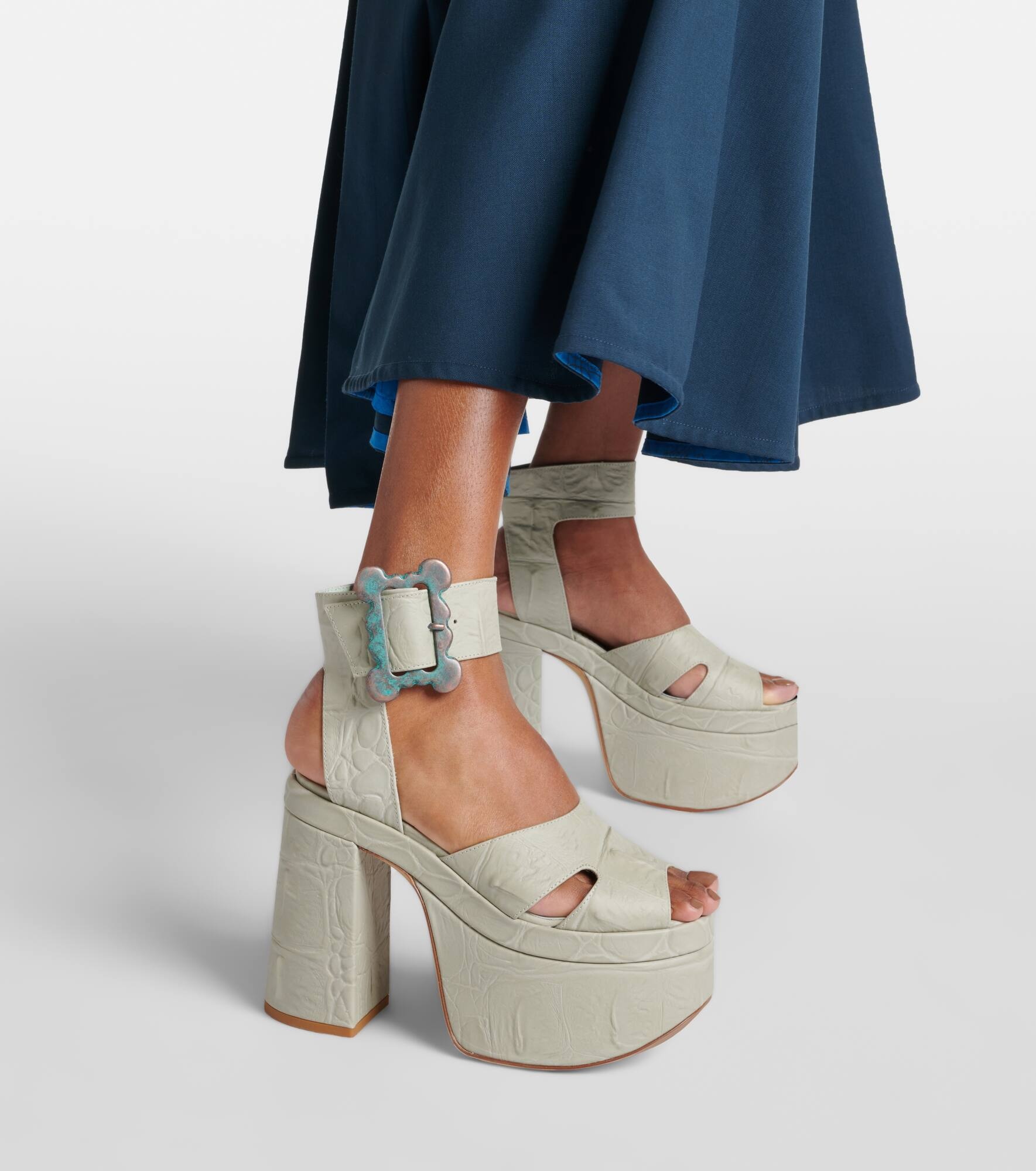 Olde London croc-effect leather platform sandals - 4