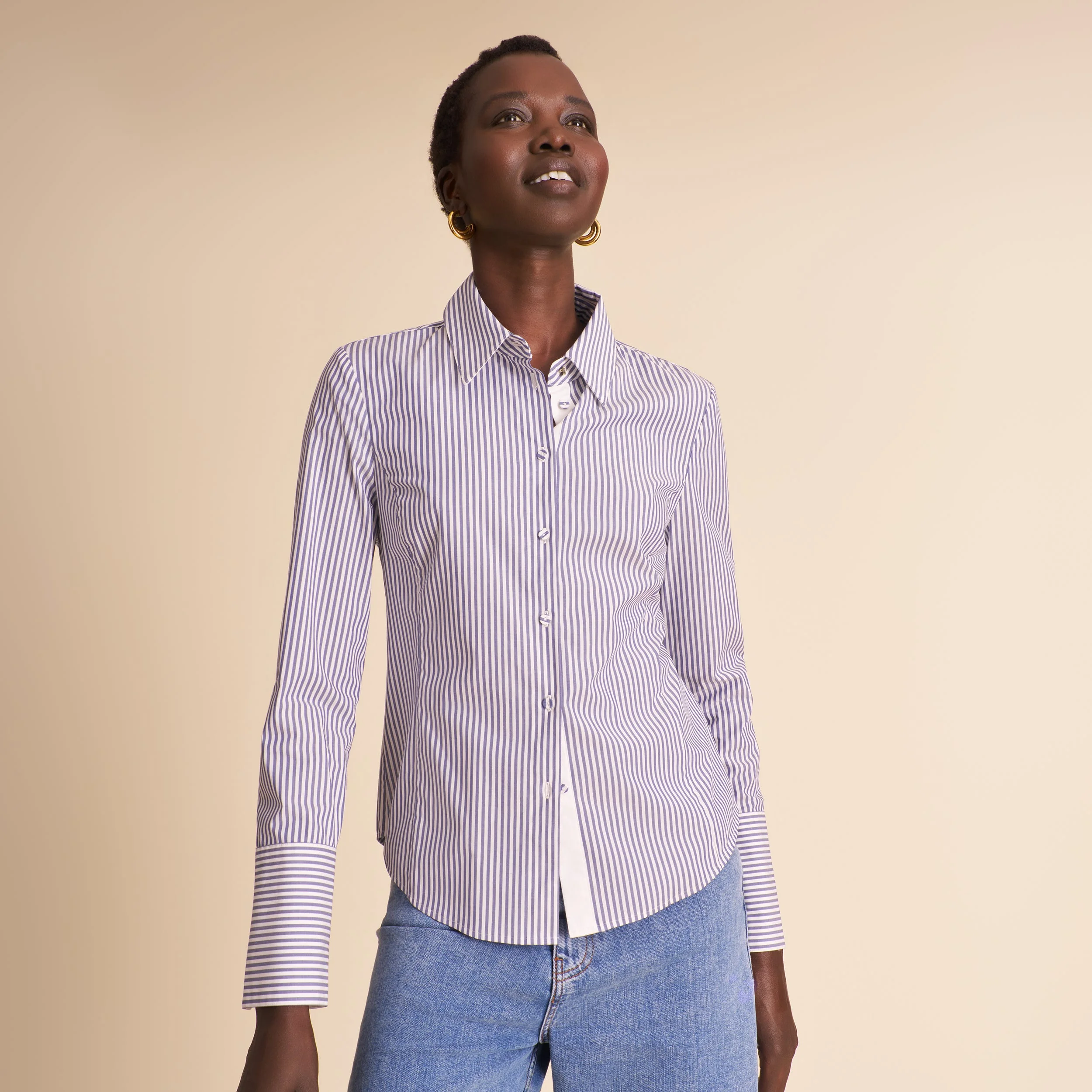 Dale Tailored Top - Striped Poplin - 1