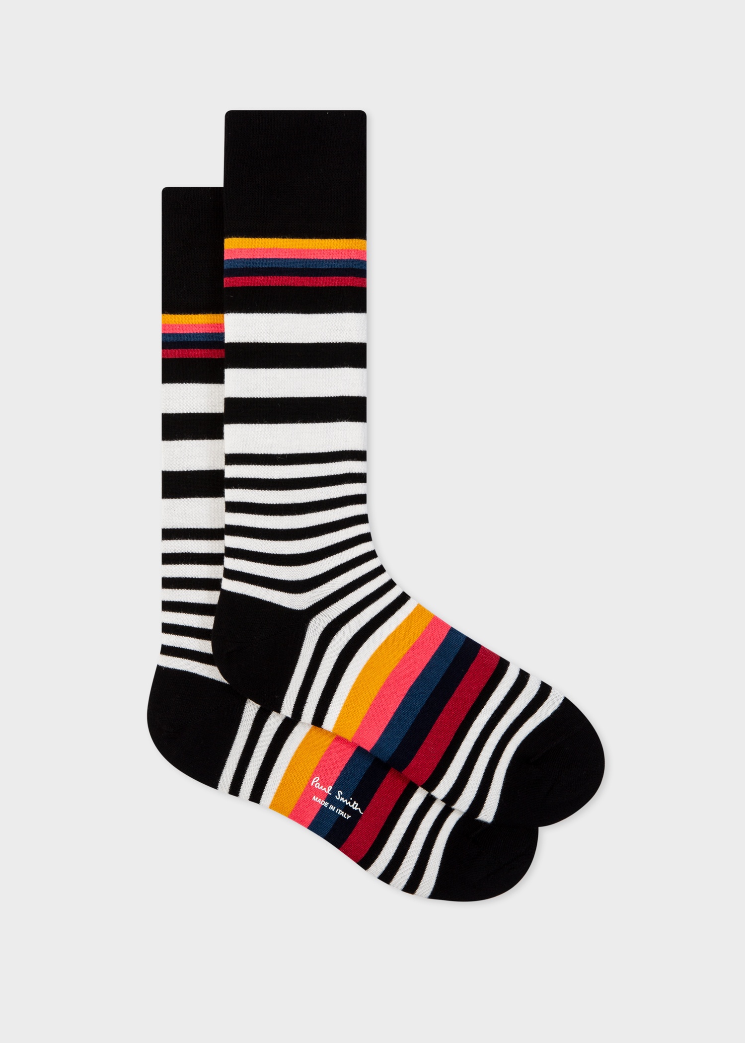 Black Cotton-Blend Striped Socks - 1