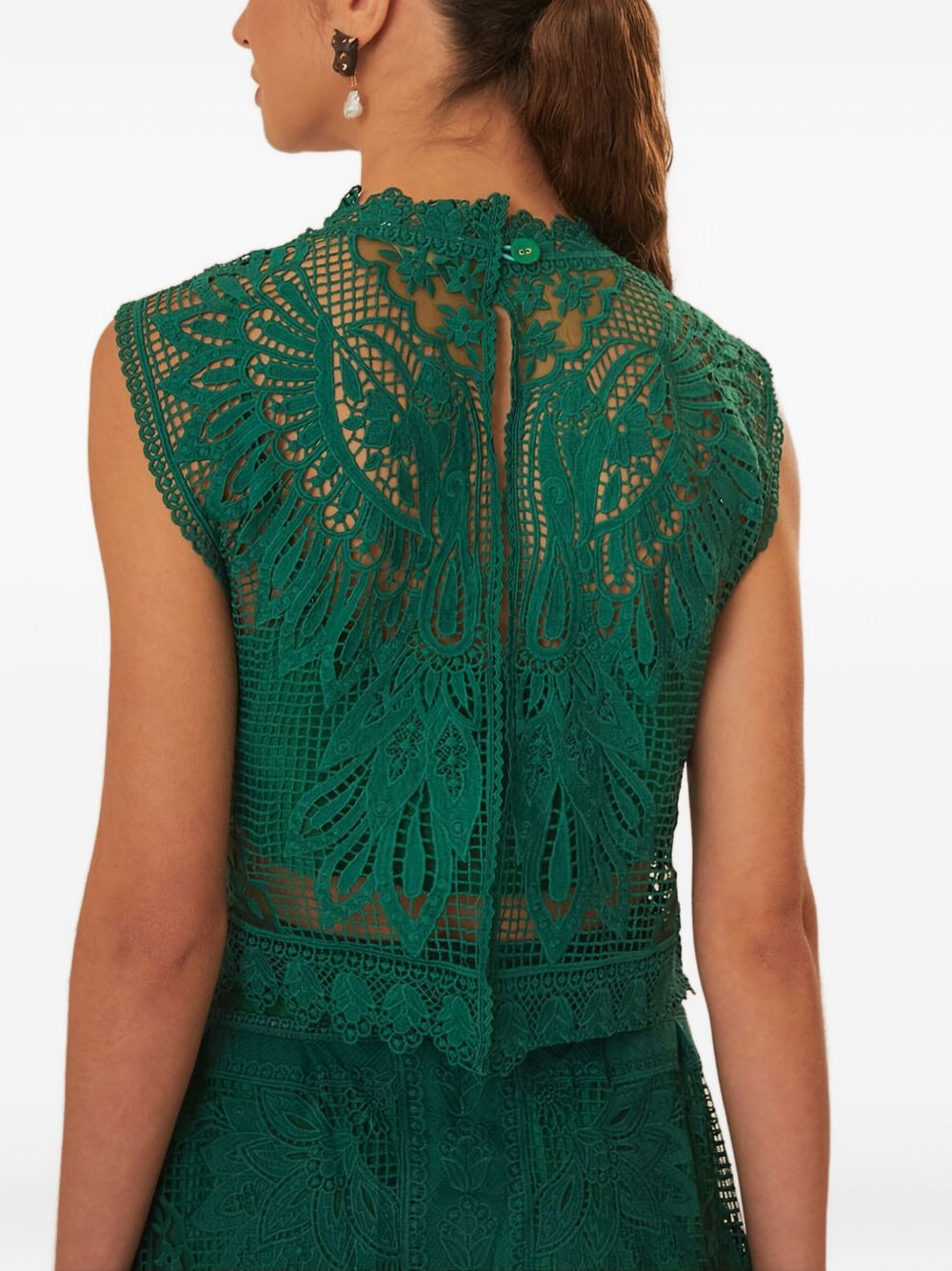 lace-insert sleeveless top - 4