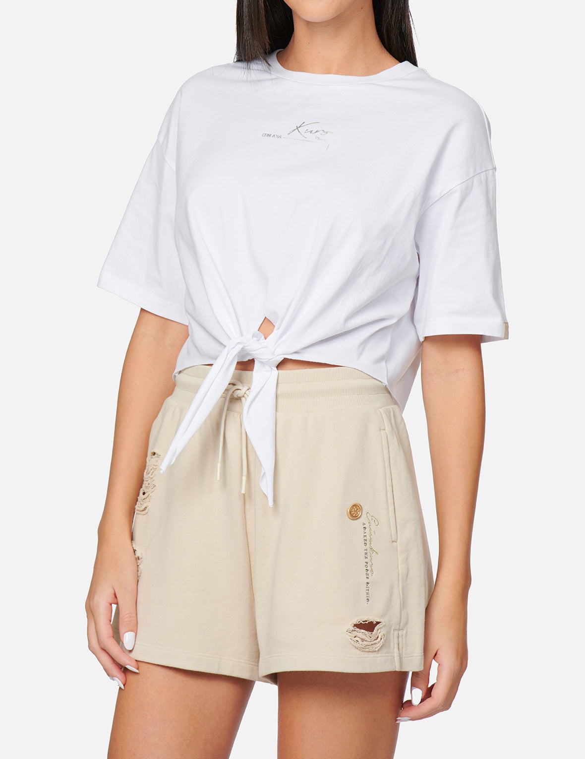 Logo Print Tie Front Drop-shoulder T-shirt - 3