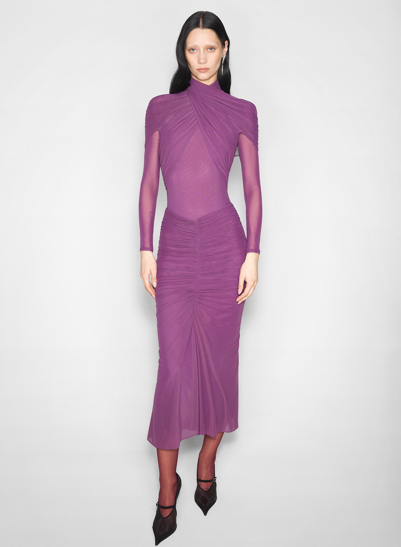purple ruched mesh skirt - 1