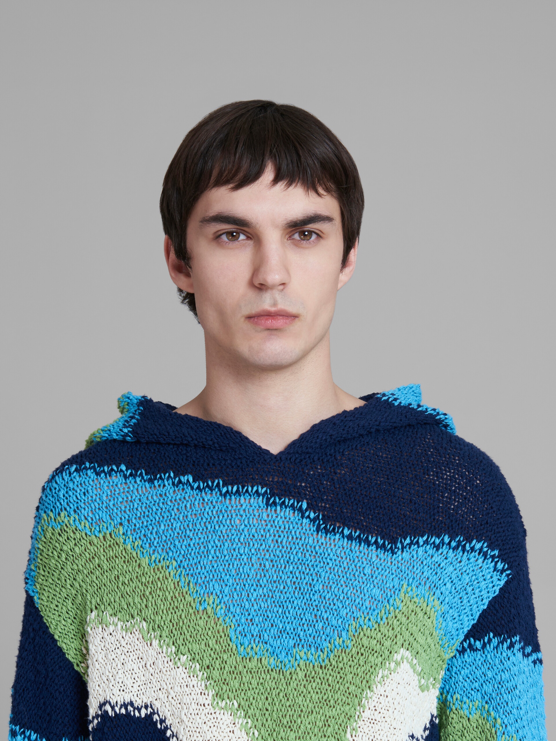 BLUE COTTON JUMPER WITH HOOD - 4