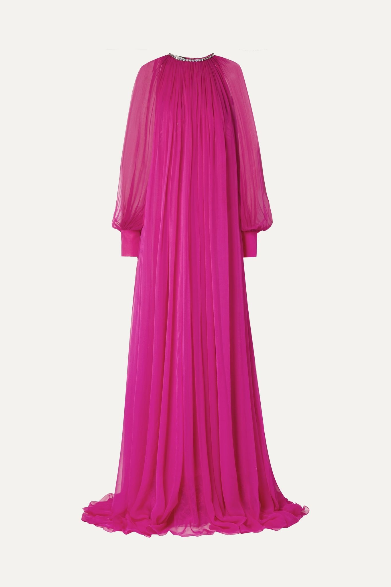 Gathered crystal-embellished silk-chiffon gown - 1