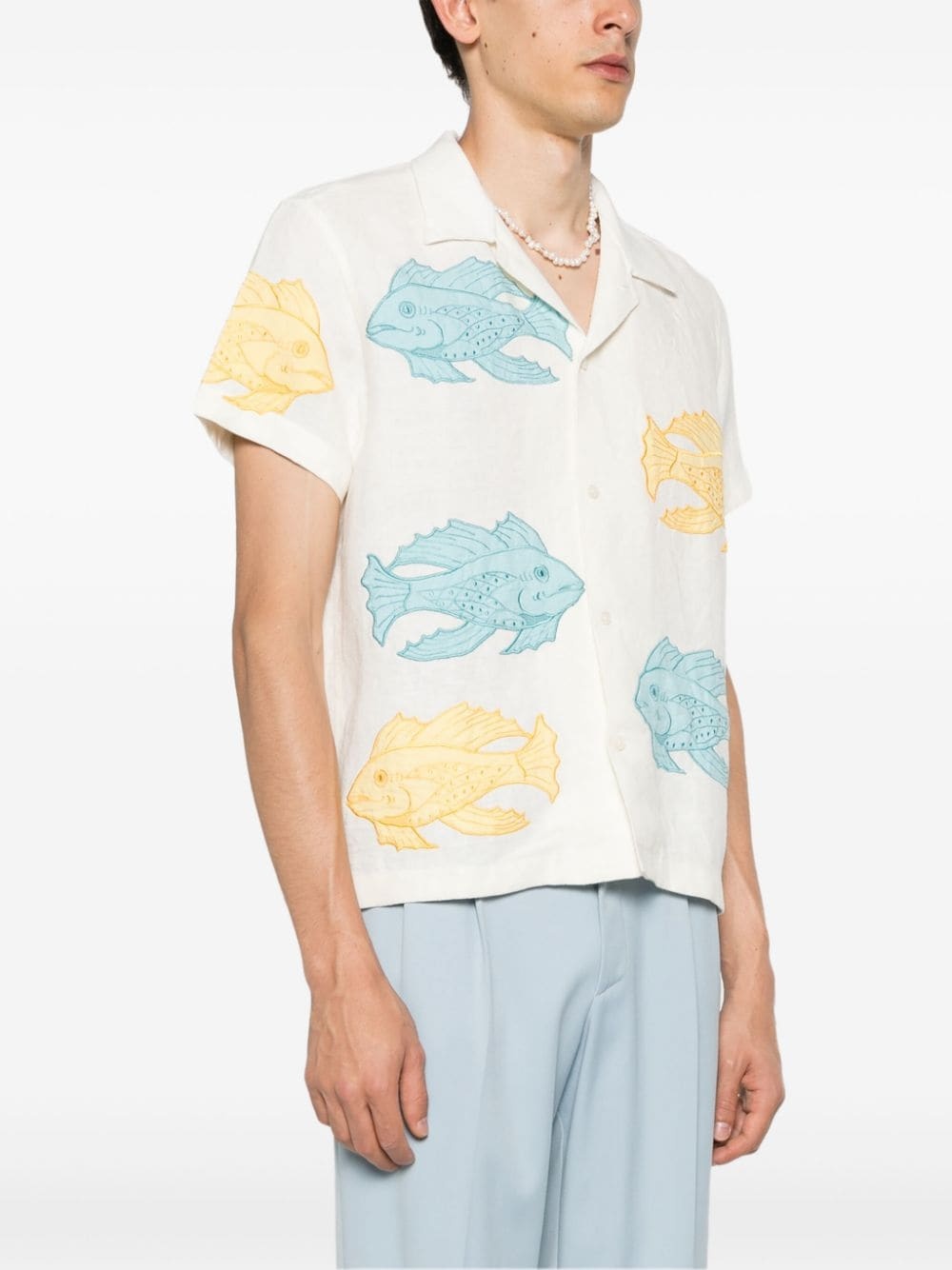 fish-patch linen shirt - 3