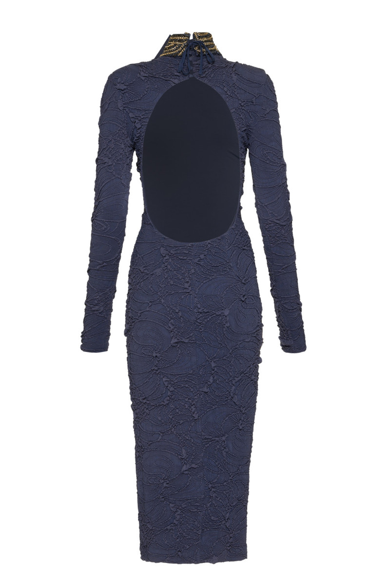 Chain Embellished Jacquard Midi Dress 6