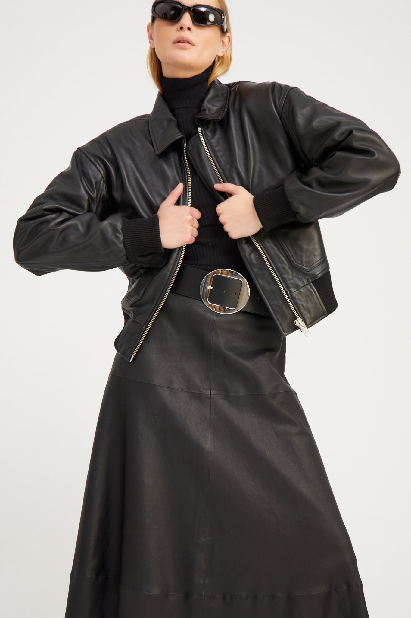 BLACK LEATHER JULIA SKIRT - 3
