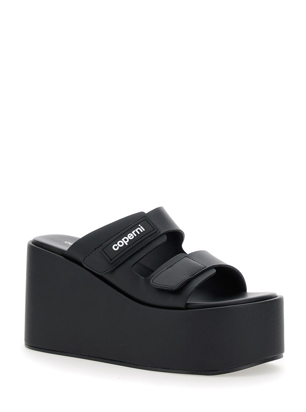 Coperni Women Black Wedges With Logo Patch On The Front And Touch-Strap Closure In Leather Woman - 2