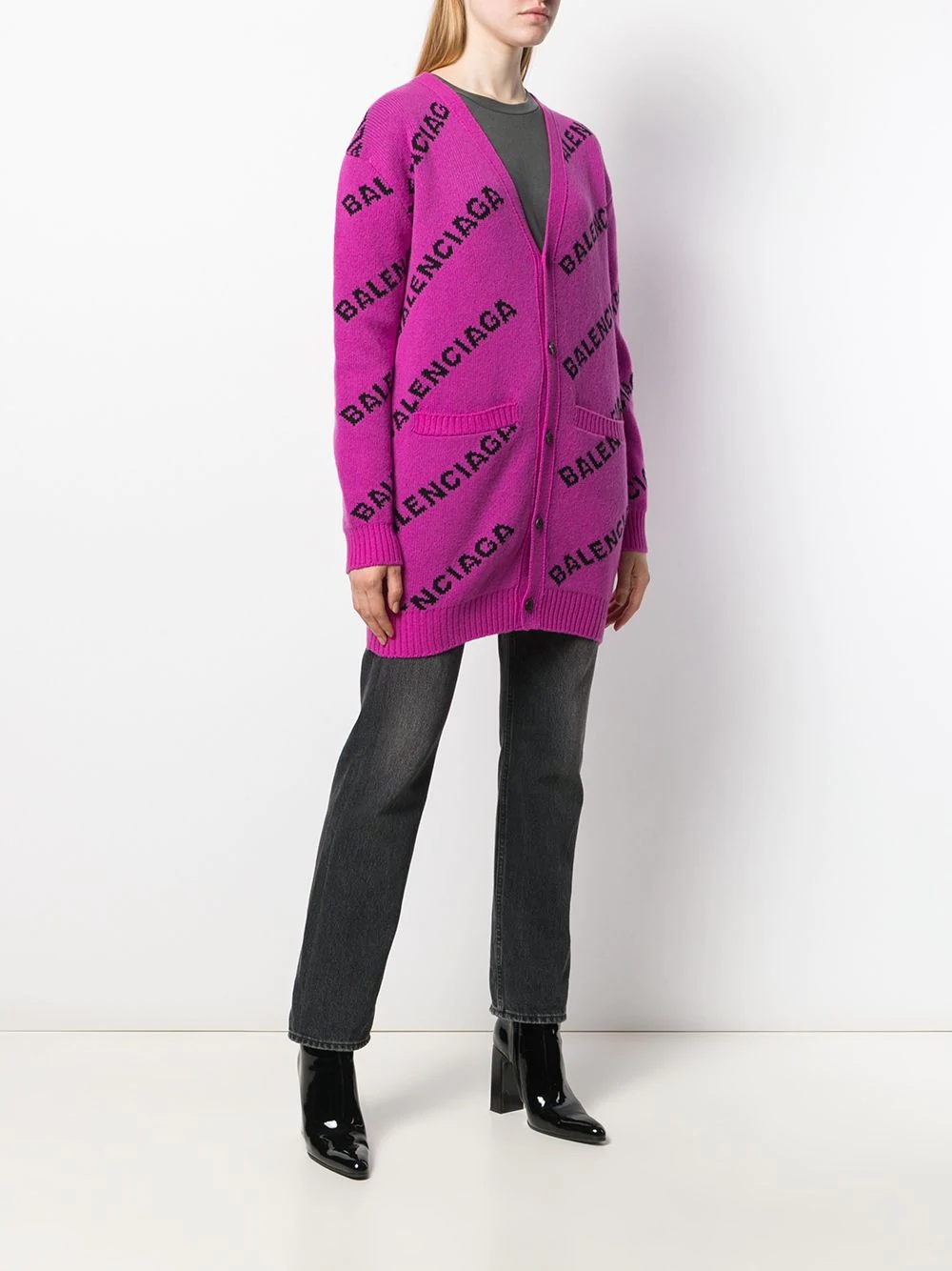 logo print cardi-coat - 3