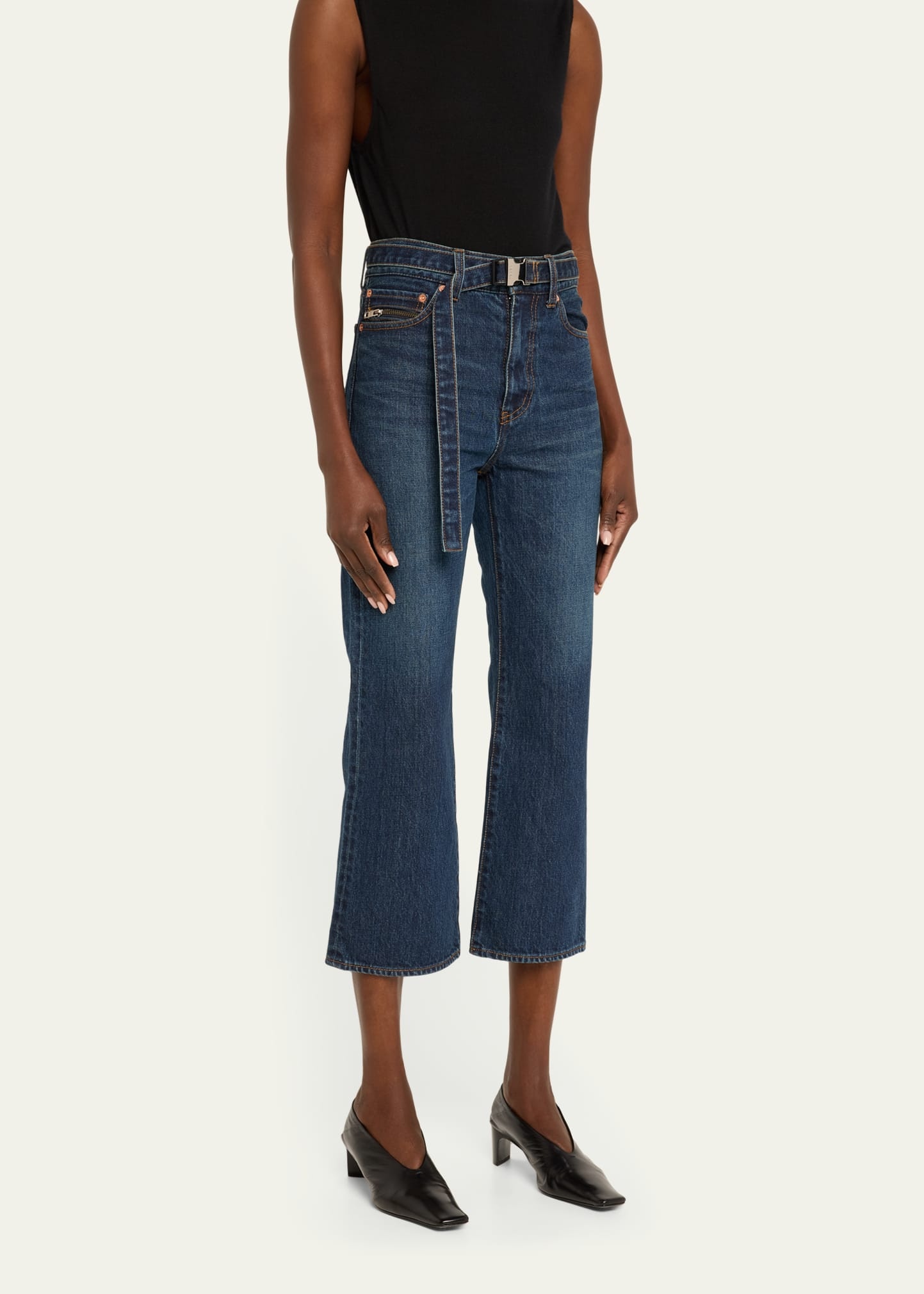 Belted Bootcut Denim Capri Pants - 4