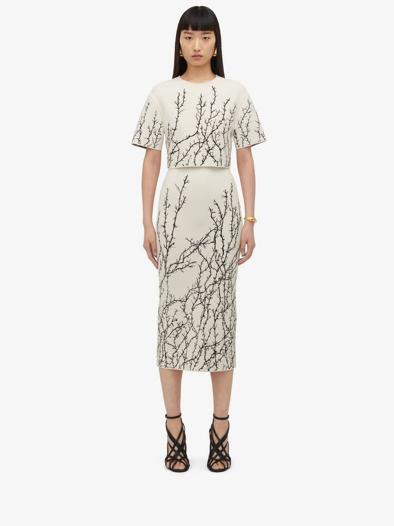 Women's Thorn Branches Crop Top in Ivory/black 3