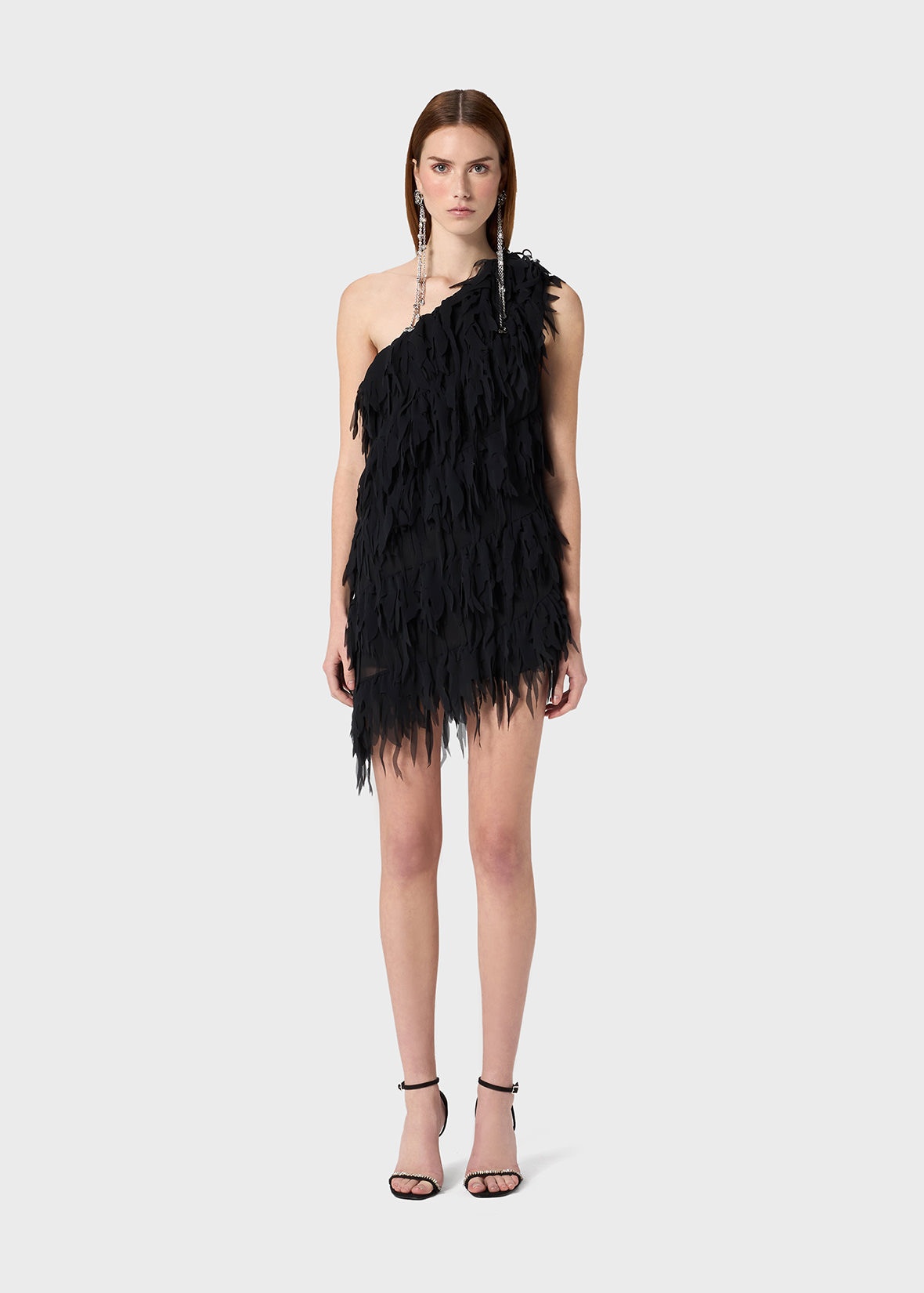 ASYMMETRIC DRESS IN GEORGETTE WITH FRINGES - 3