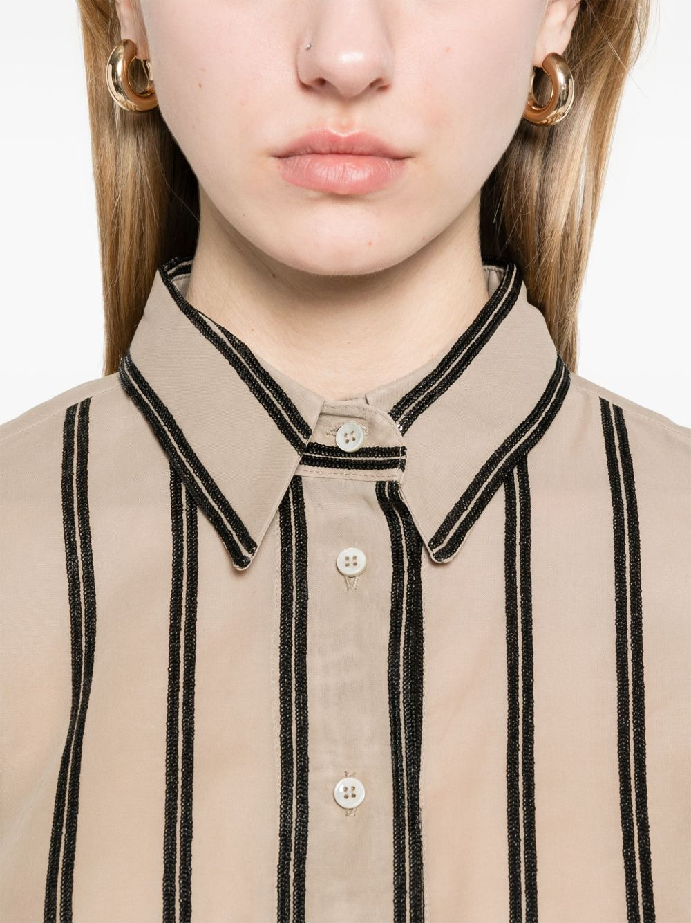 Brunello Cucinelli Women Striped Cotton Shirt - 4