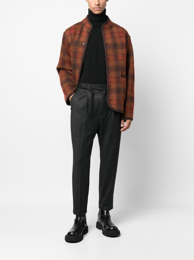 White Mountaineering checked band-collar cardi-coat outlook