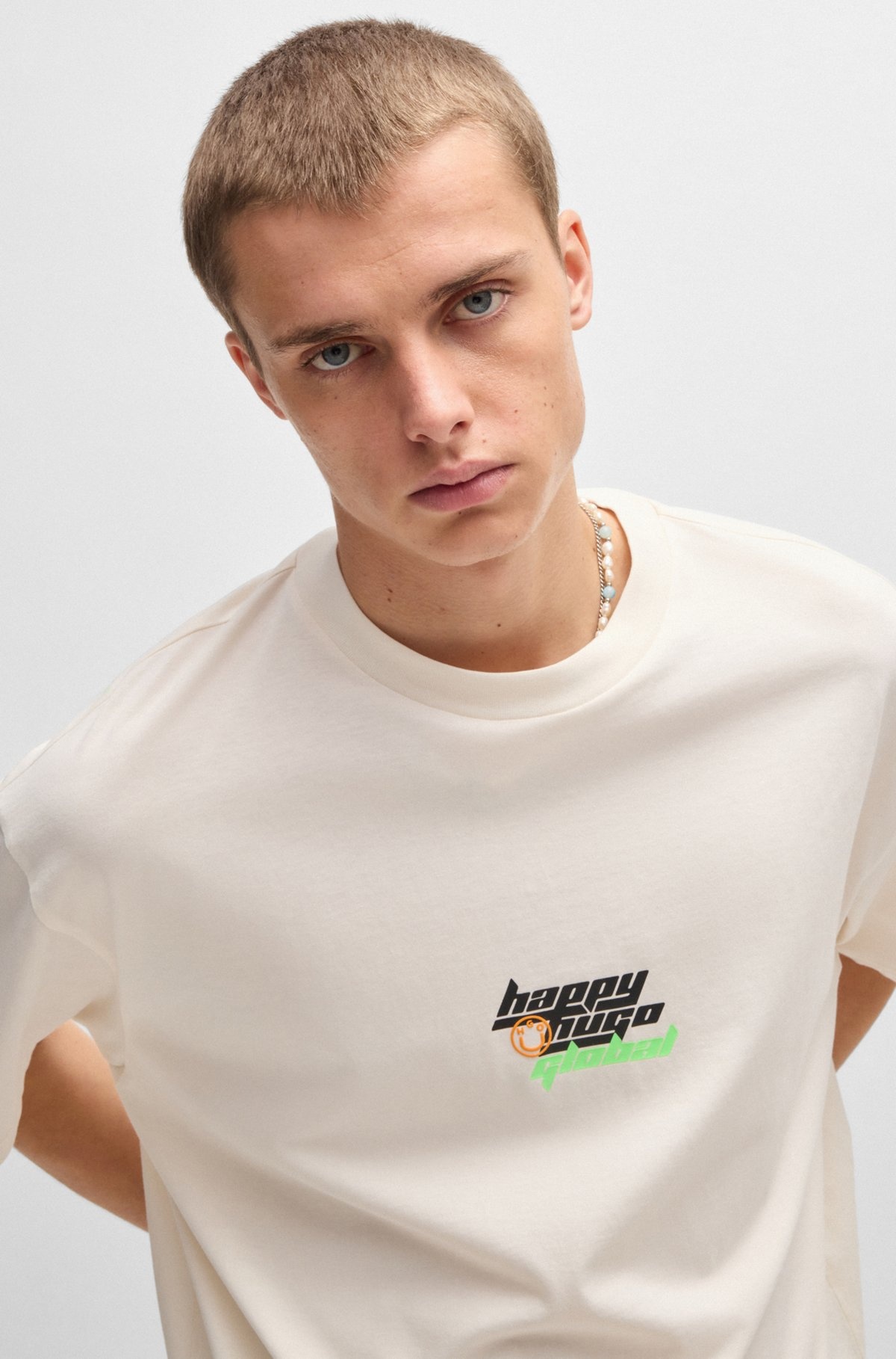 OVERSIZE-FIT T-SHIRT IN COTTON WITH HAPPY HUGO LOGO - 3