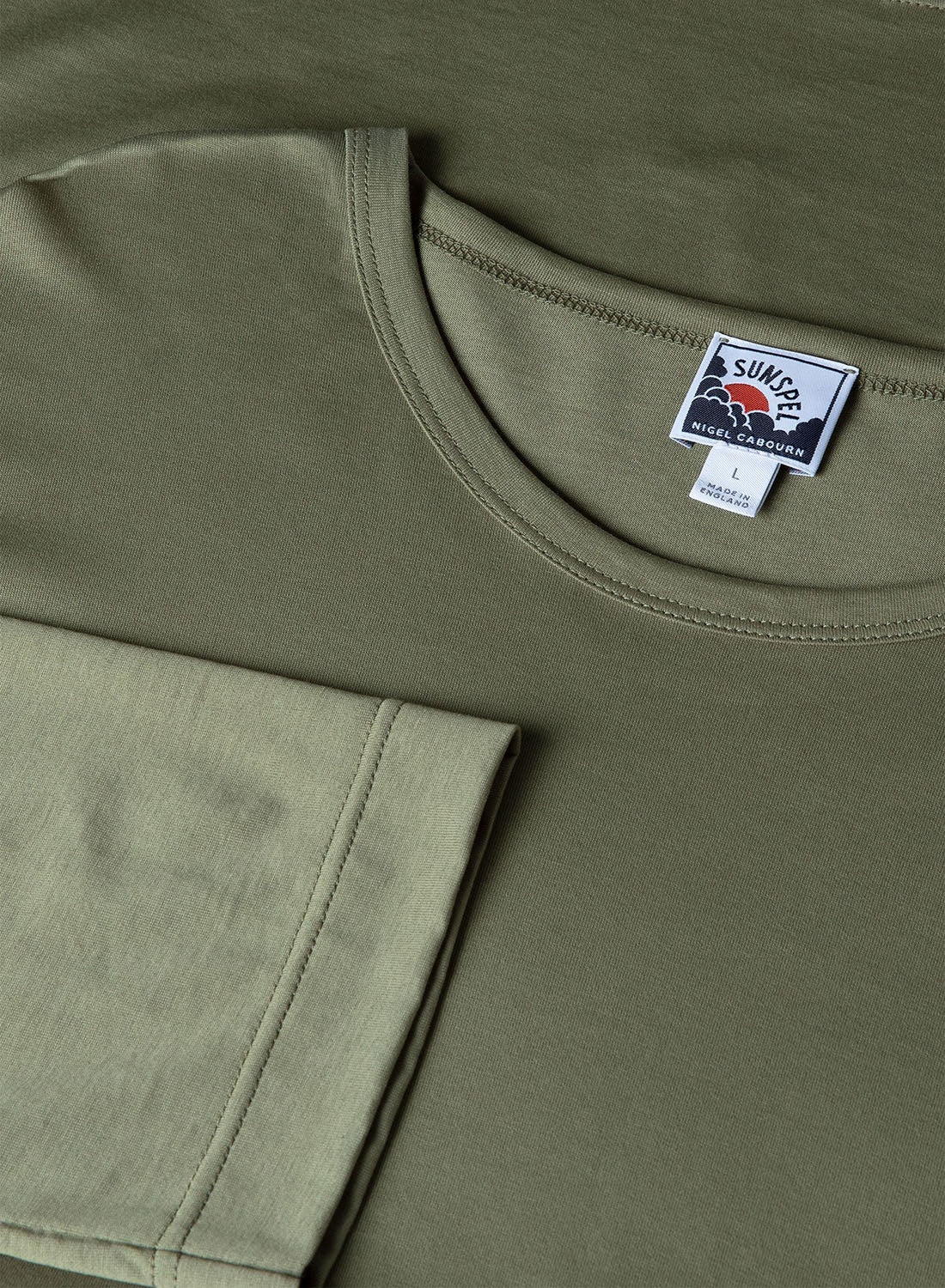 Nigel Cabourn x Sunspel Long Sleeve Pocket T-Shirt in Army Green - 2