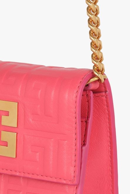 Salmon pink debossed leather card holder with Balmain monogram and chain - 6