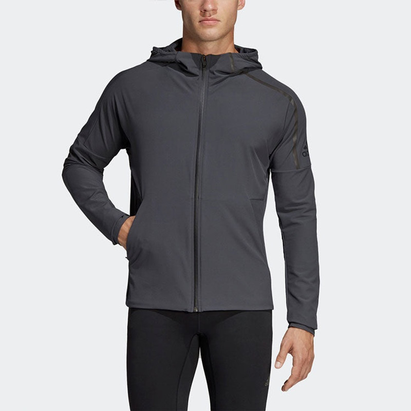 adidas adidas Running Training Windproof Woven Hooded Jacket Gray CY5483 outlook