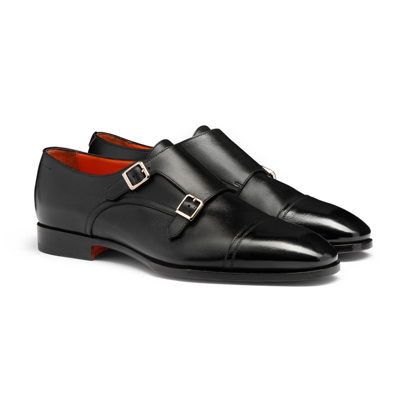 Men's black leather double-buckle shoe 3