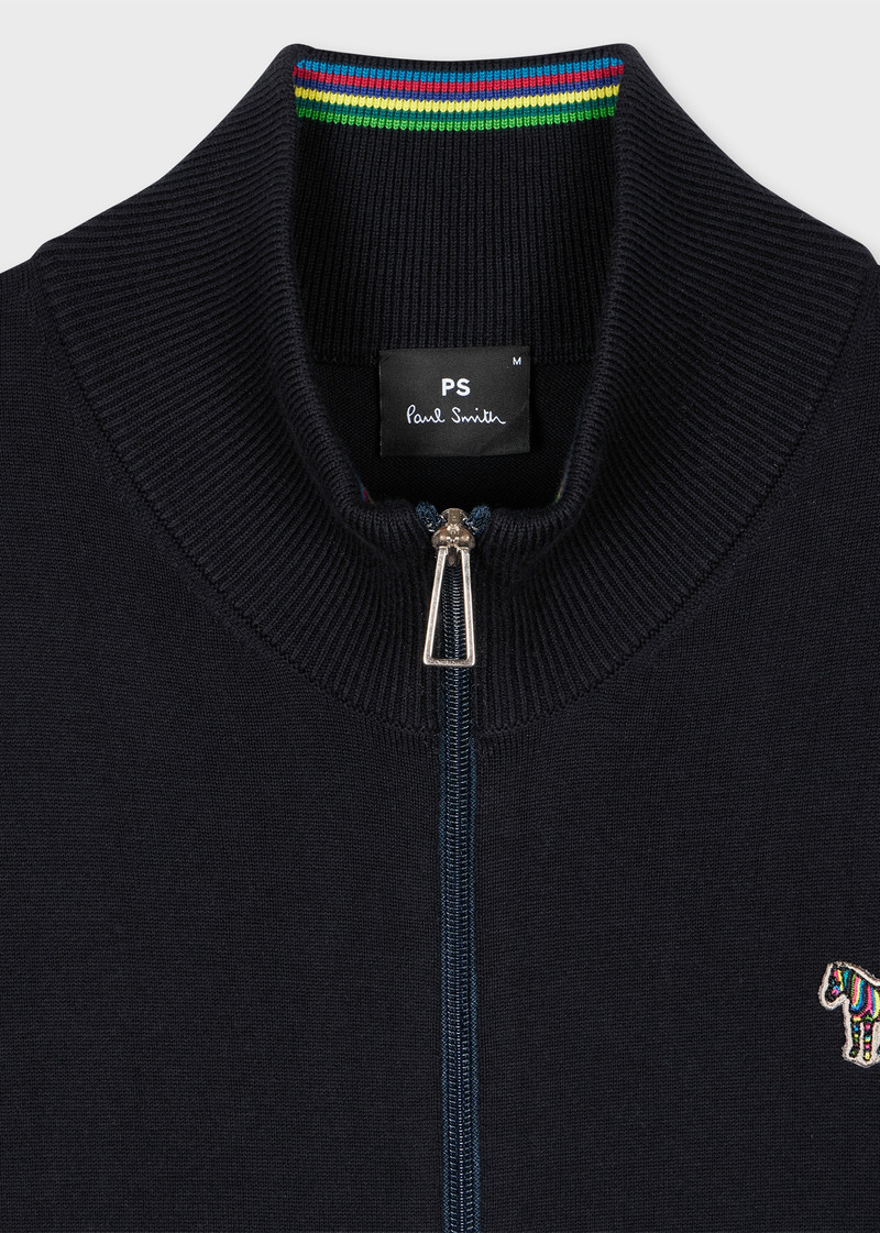 Paul Smith Navy Organic Cotton Zebra Logo Zip Cardigan outlook