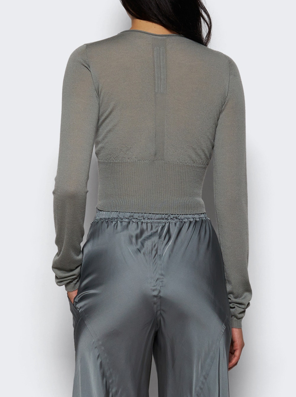 Slashed Long Sleeve Cropped Sweater Washed Indigo - 4