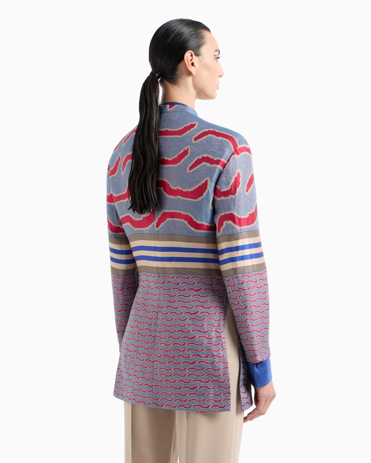 SINGLE-BREASTED LONG JACKET IN COTTON, LINEN AND SILK JACQUARD - 3