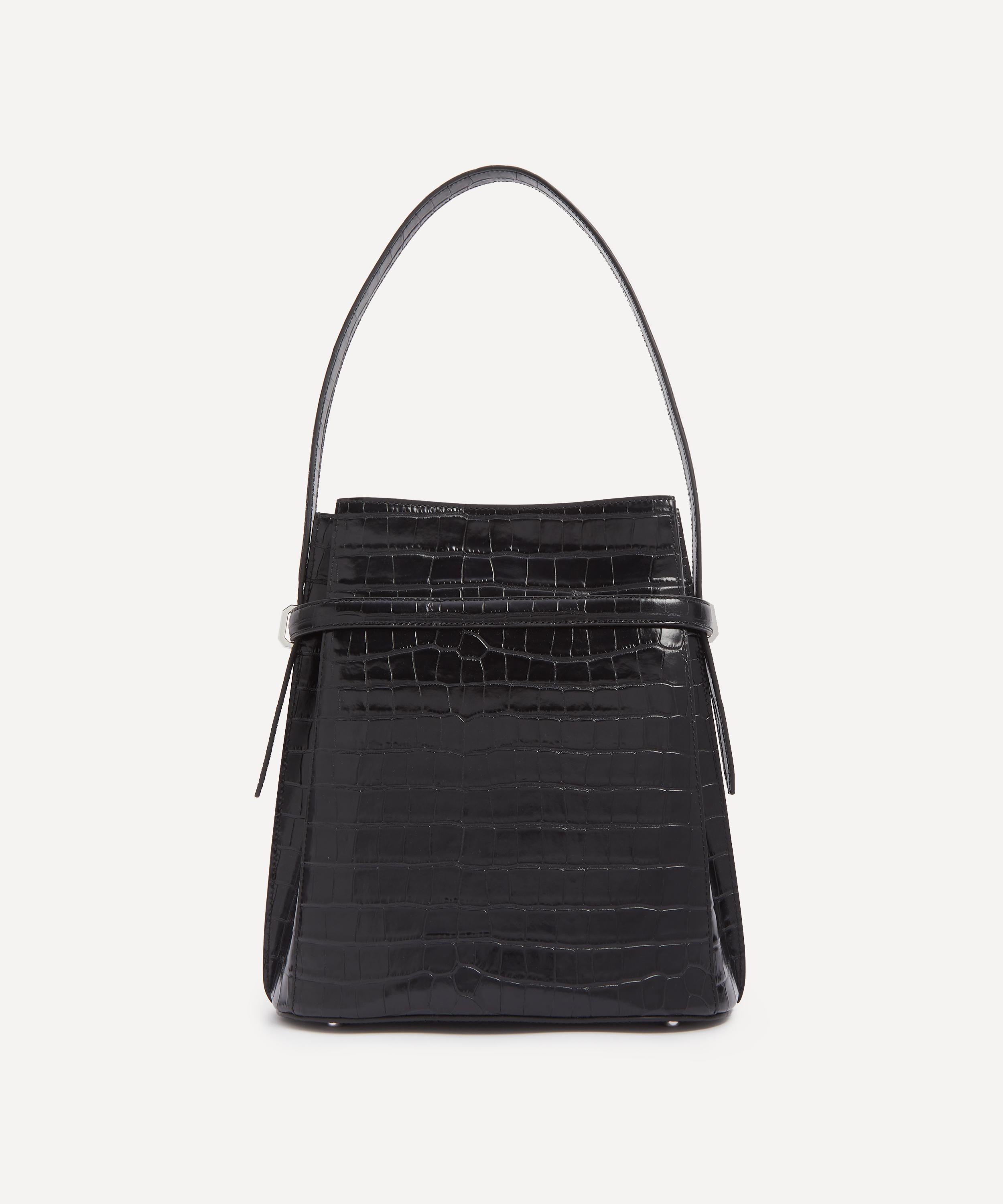 Belted Croc-Embossed Leather Bucket Bag - 4