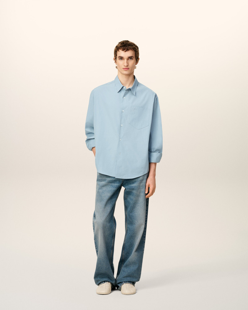 AMI Paris BLUE COTTON EMBOSSED AMI DE COEUR BOXY SHIRT outlook