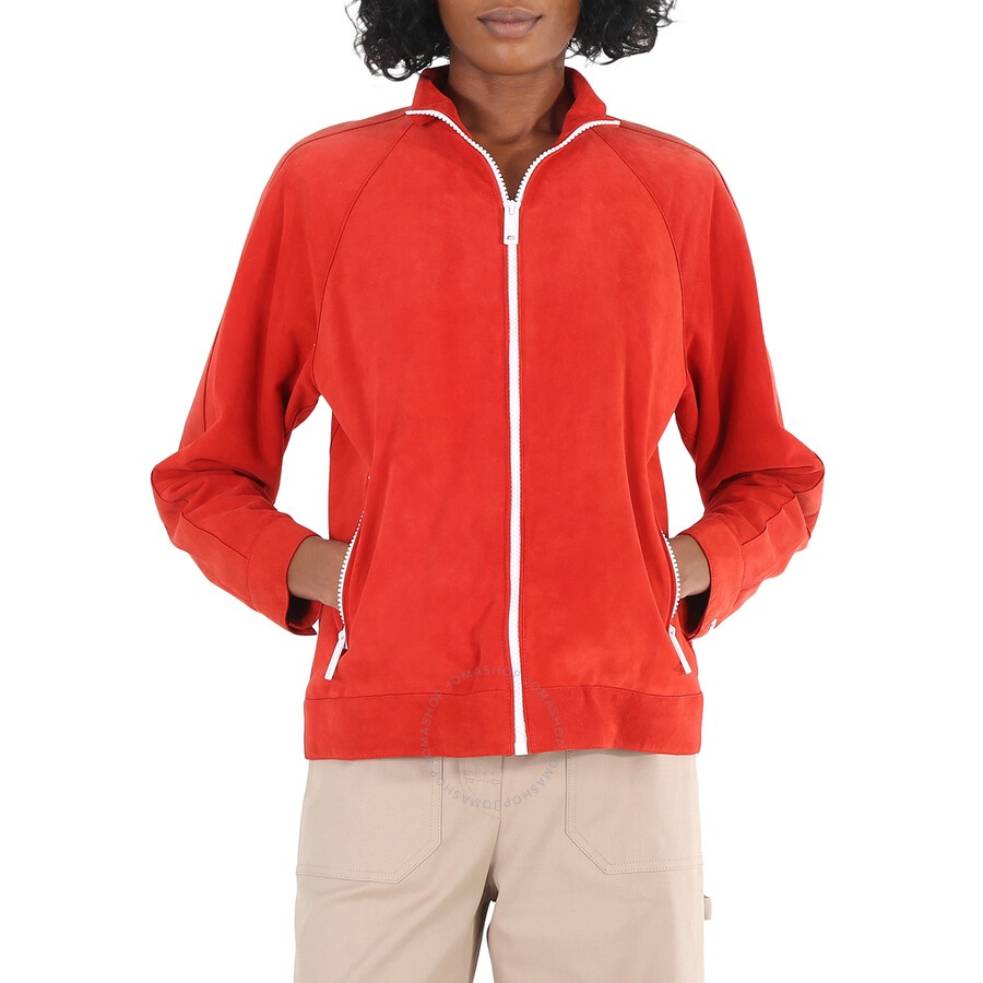 Open Box - Burberry Ladies Bright Red Suede Bomber, Brand Size 6 (US Size 4) - 3