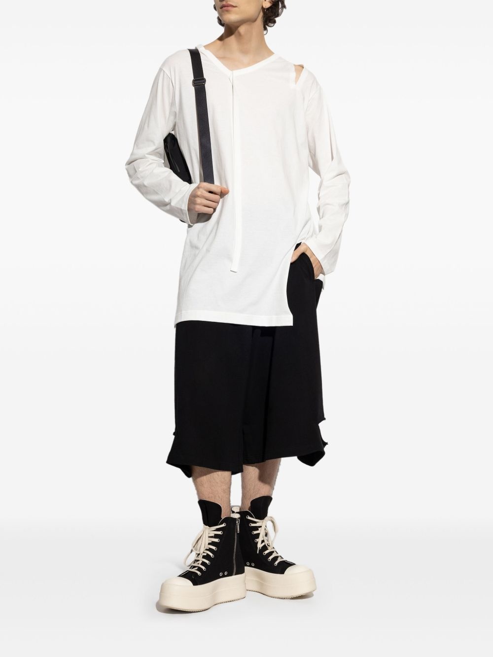 トップス Yohji Yamamoto Long-sleeved top Yohji Yamamoto White Crewneck Long Sleeve T-Shirt Yohji Yamamoto