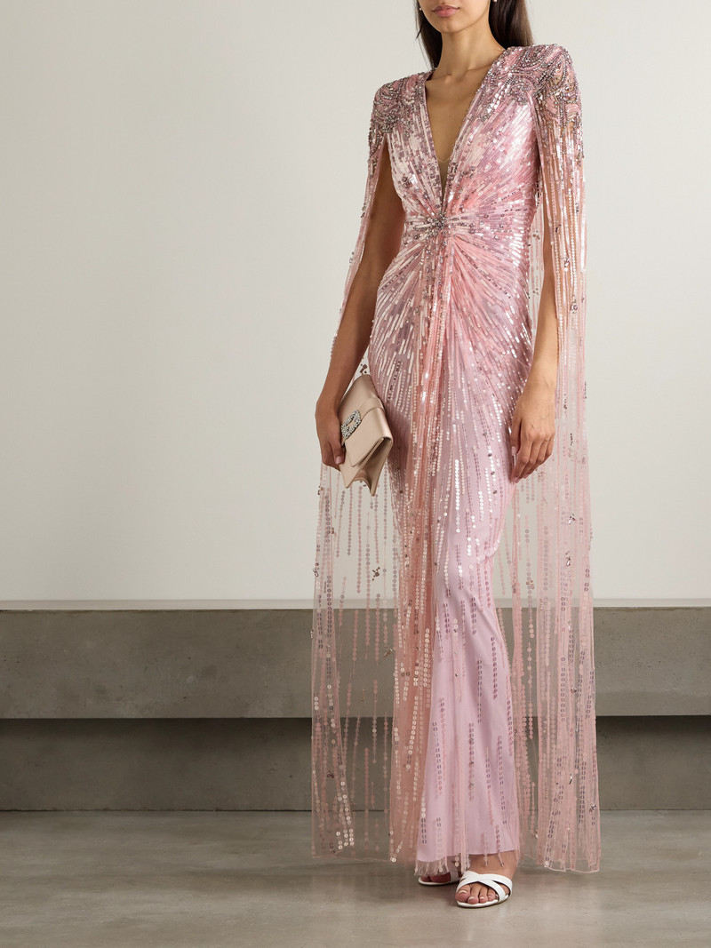 JENNY PACKHAM Gold Rush Embellished Cape-effect Tulle Gown outlook