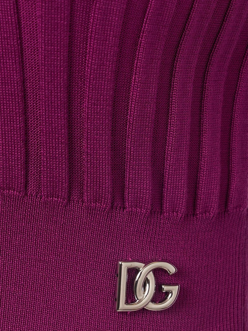 Silk rib knit polo crop sweater - 4