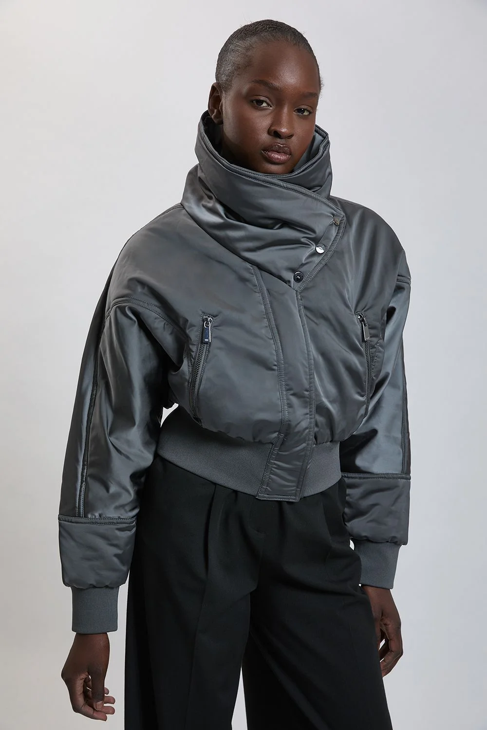 Padded Short Wrap Collar Coat - 1
