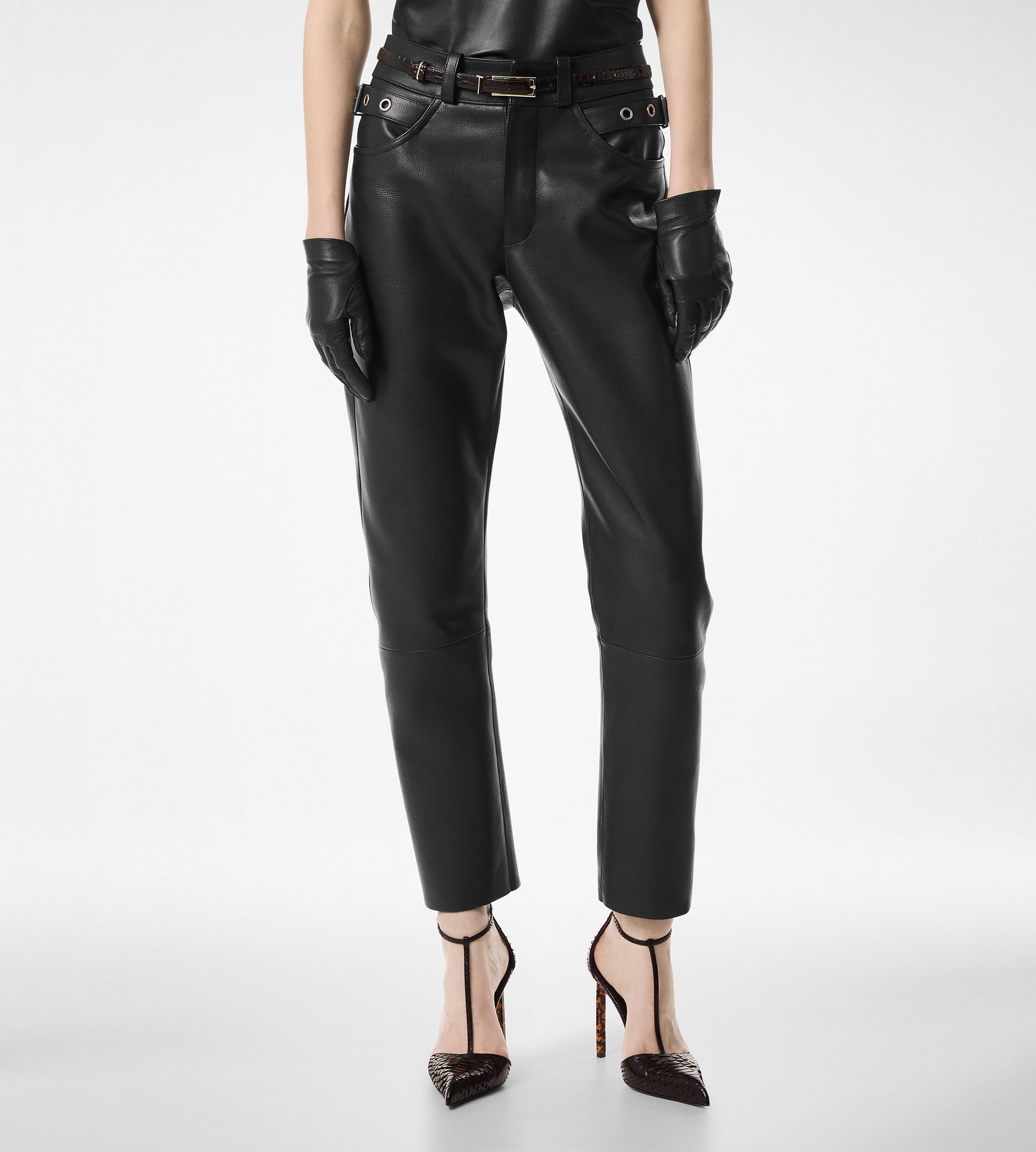 TEXTURED GRAIN LEATHER LEATHER BIKER PANTS - 4