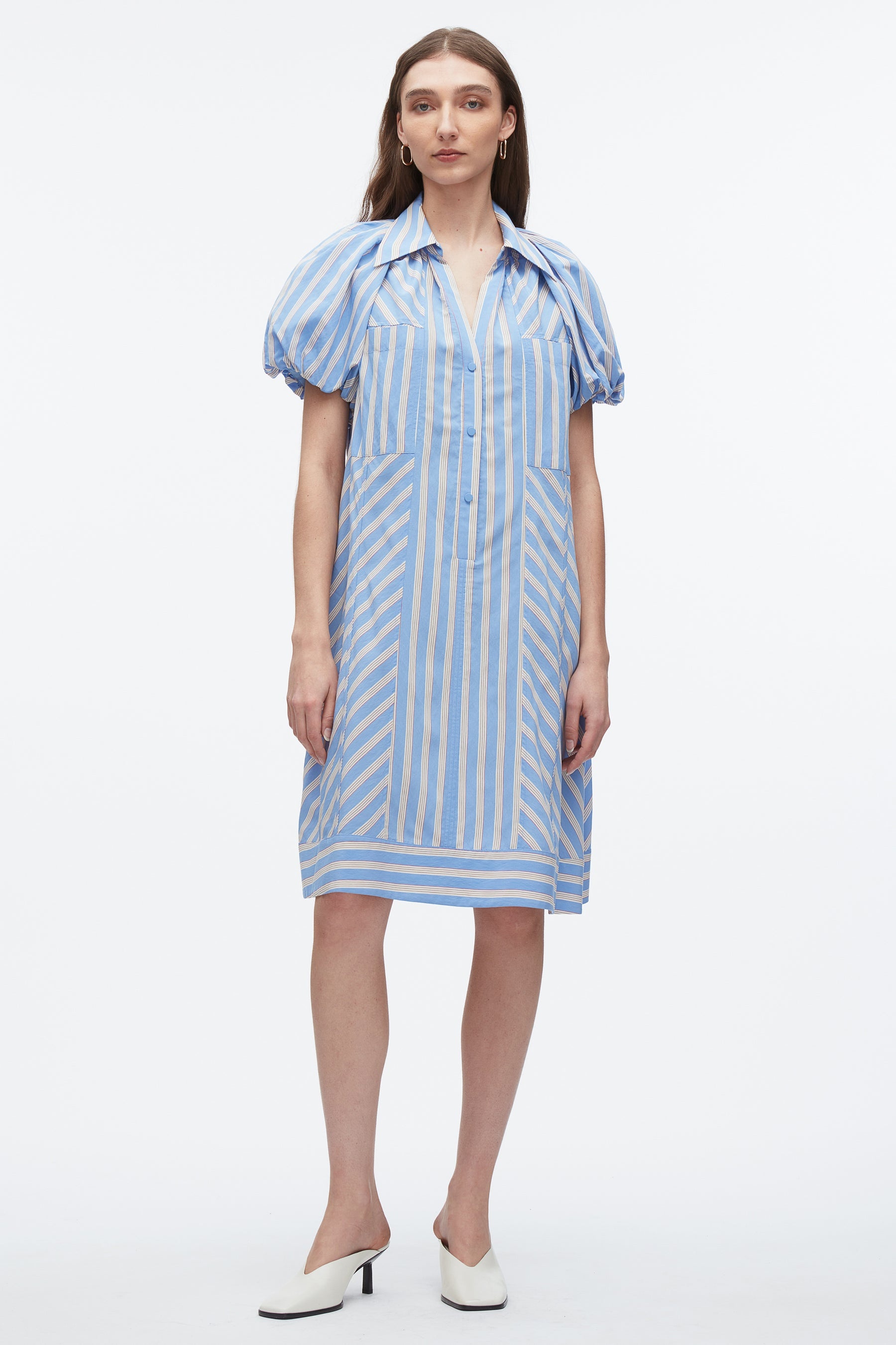 Puff Sleeve Short Shirt Dress - 1