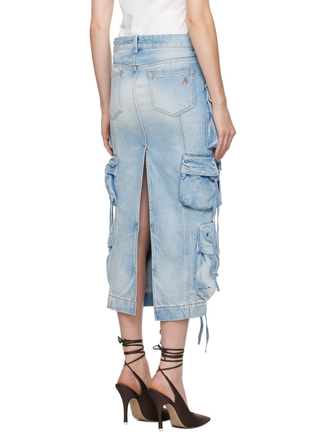 Blue Pocket Denim Midi Skirt - 3