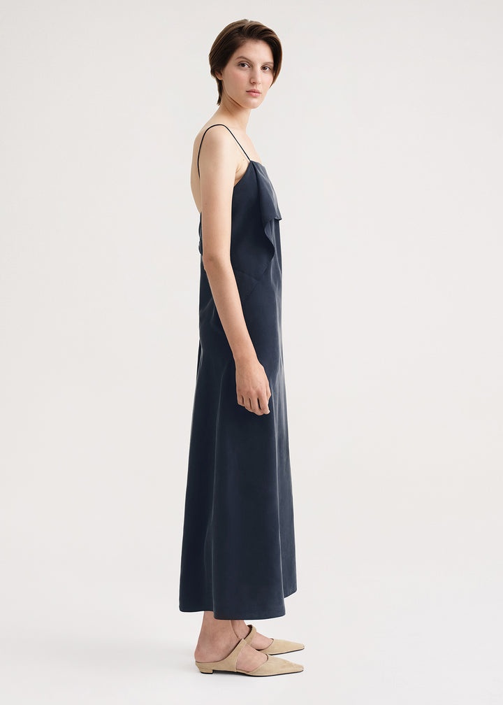 Draped silk cami dress navy - 3