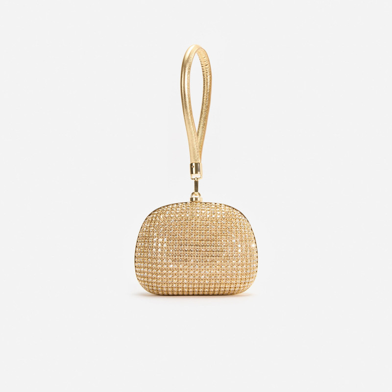 Gold Crystal Top Handle Clutch Bag 3
