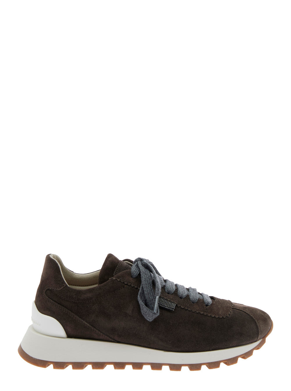 Brunello Cucinelli Women Brown Low Top Sneakers With Monil Detail On The Side And Embossed Logo Lett - 1