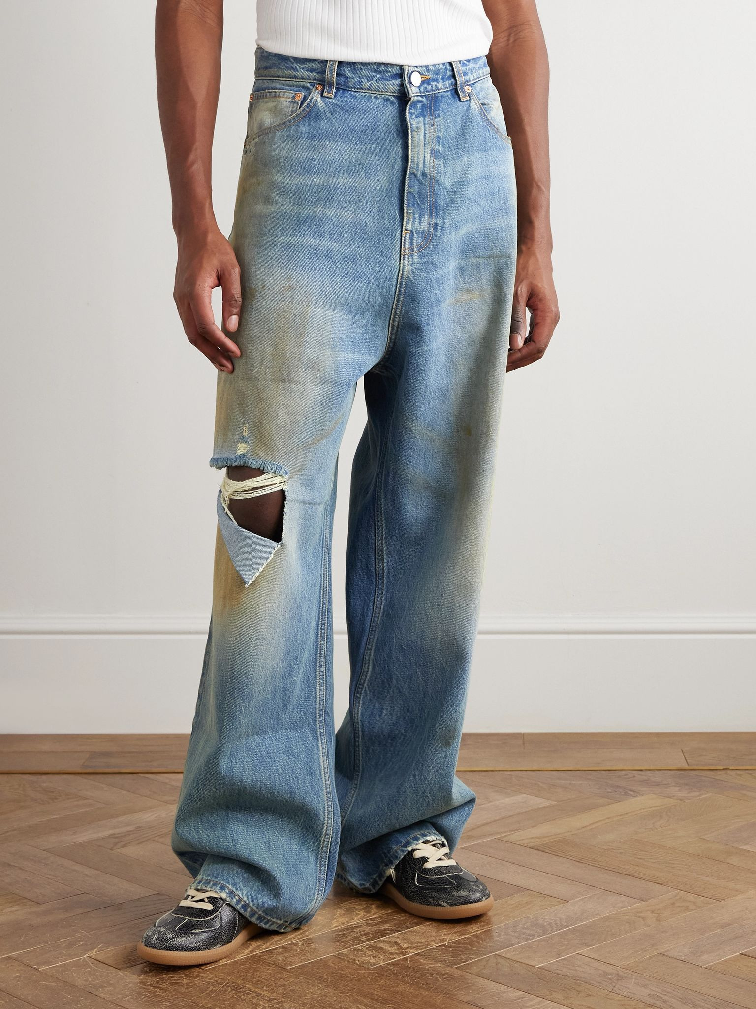 Straight-Leg Distressed Jeans Blue - 3
