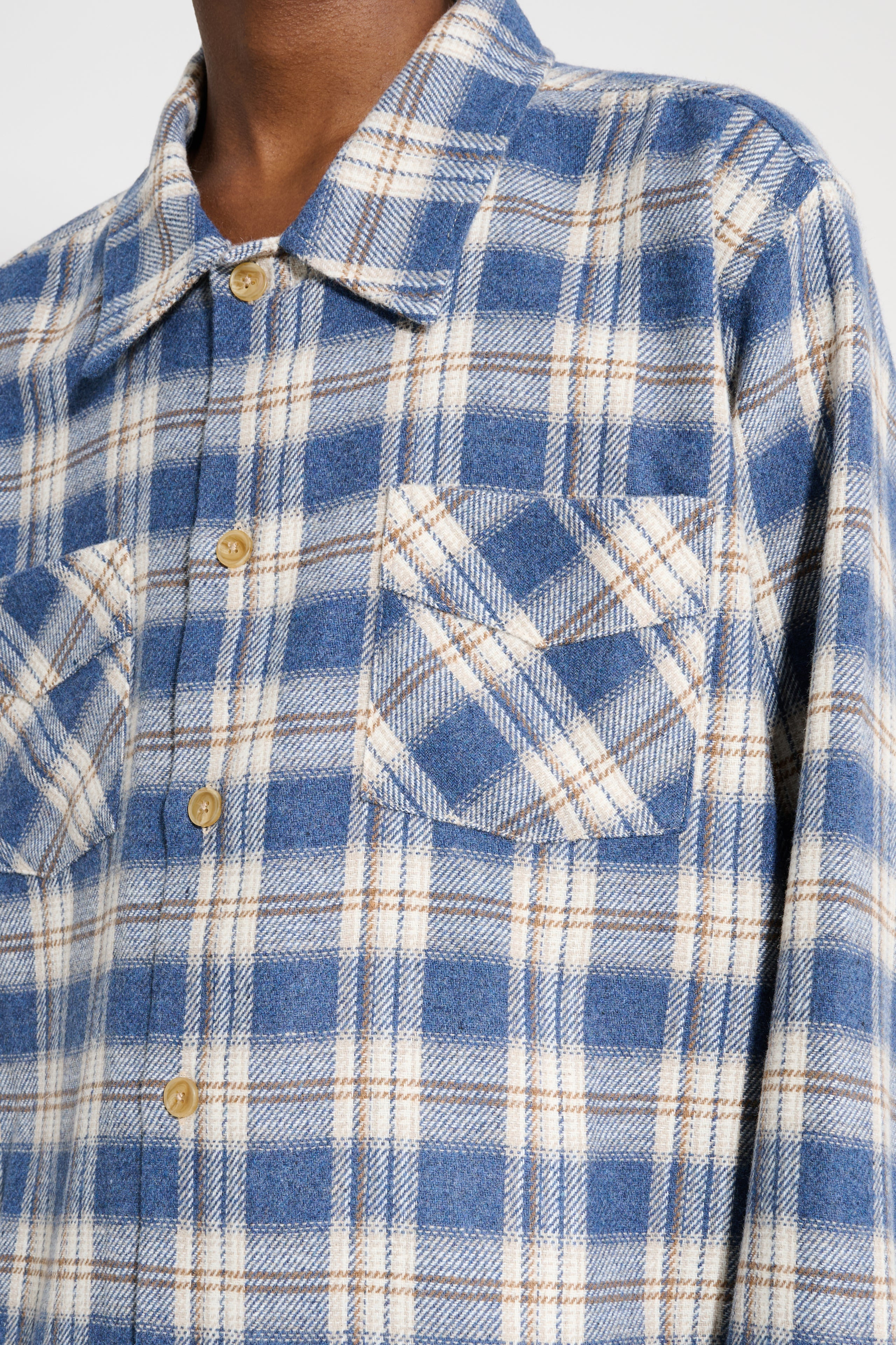 STOCKHOLM SURFBOARD CLUB FLANNEL OVERSHIRT BLUE CHECK - 5