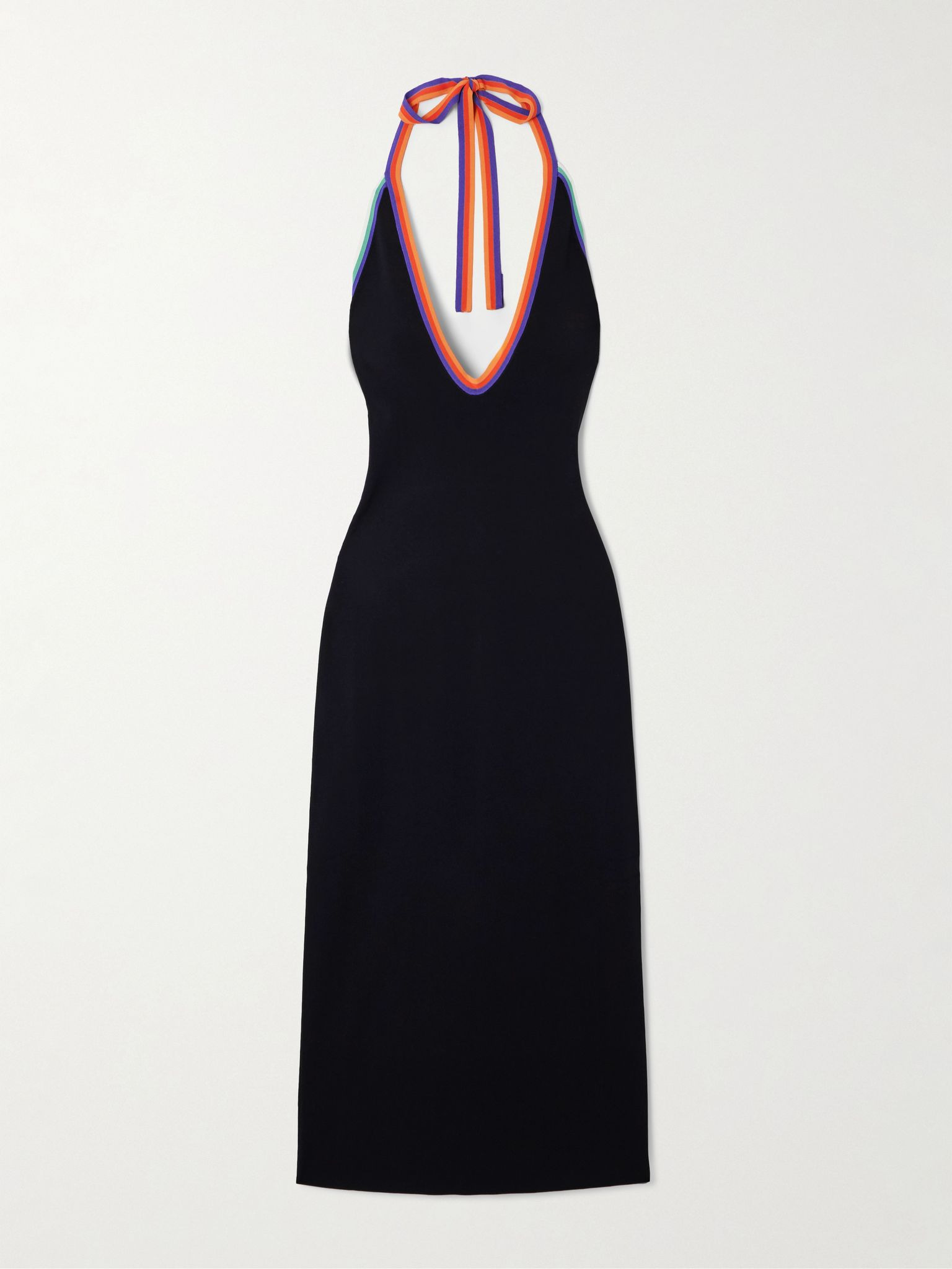 Cutout striped stretch-knit halterneck midi dress Black - 1