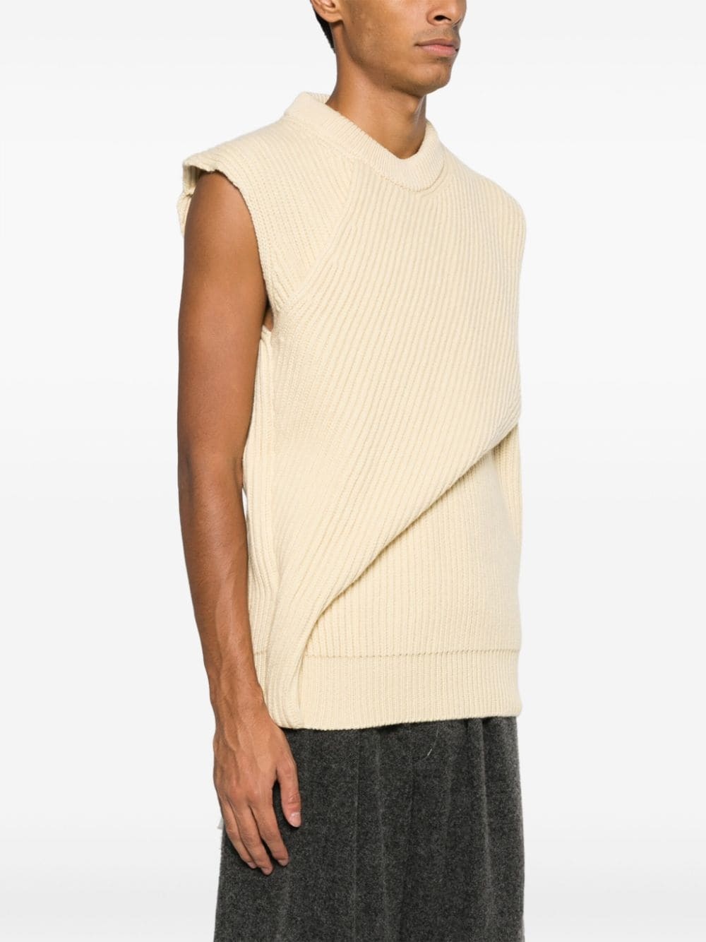 crossover-panelled ribbed-wool vest - 3