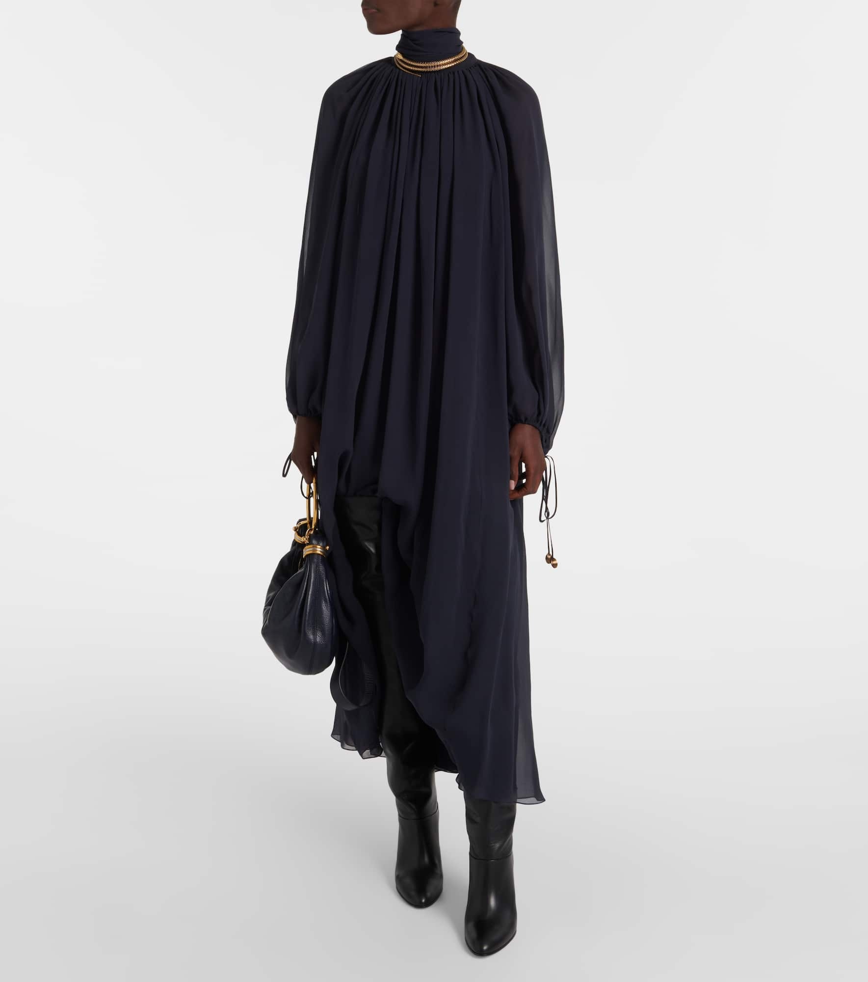 Gathered silk georgette maxi dress - 2