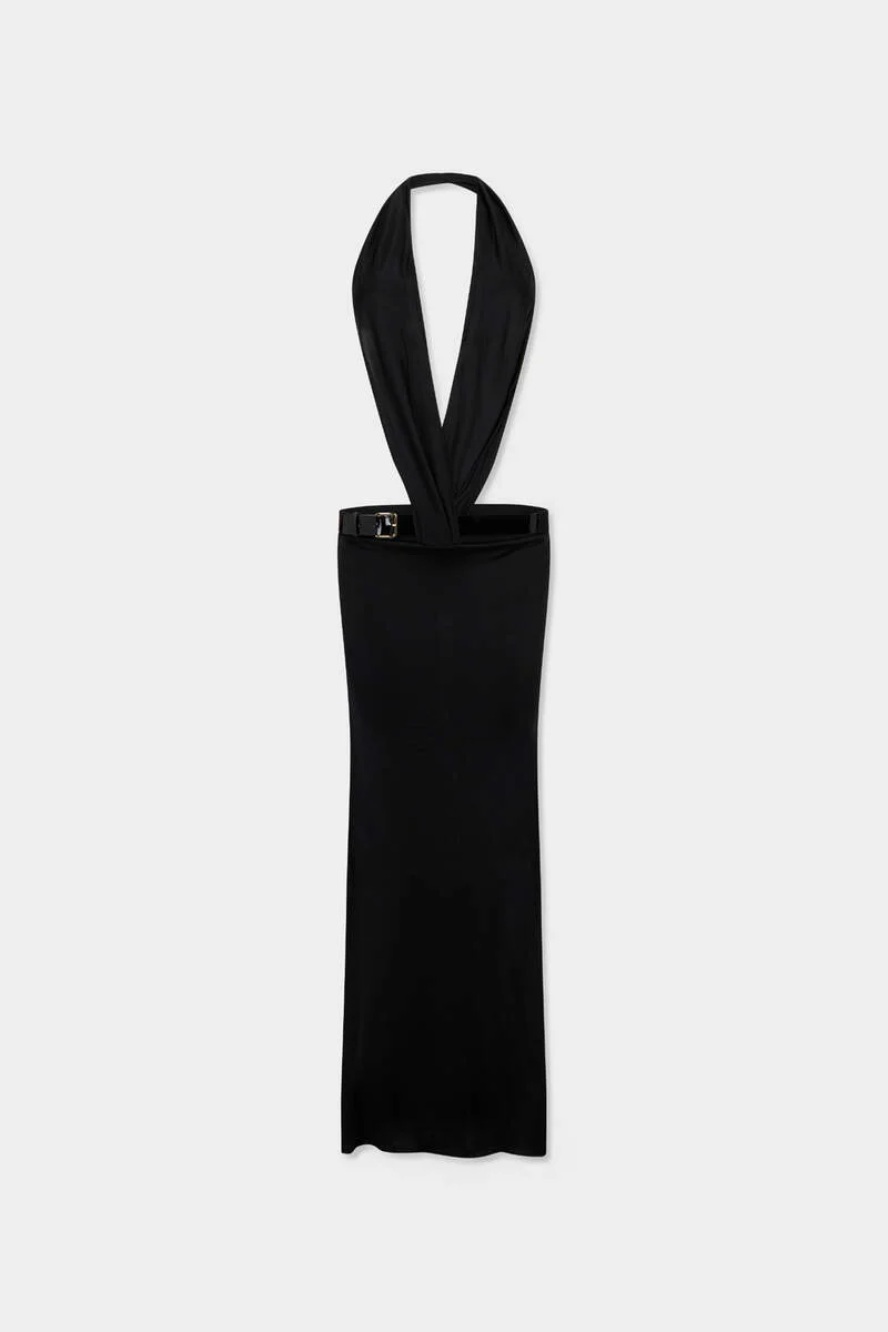 DEEP CUT SHINY VISCOSE JERSEY LONG DRESS - 1