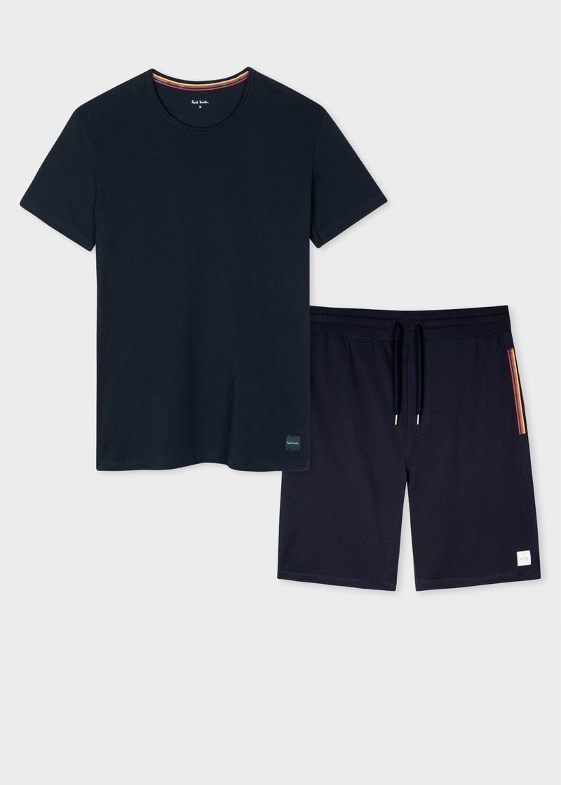 Men's Navy Cotton T-Shirt & Shorts Loungewear Set 1