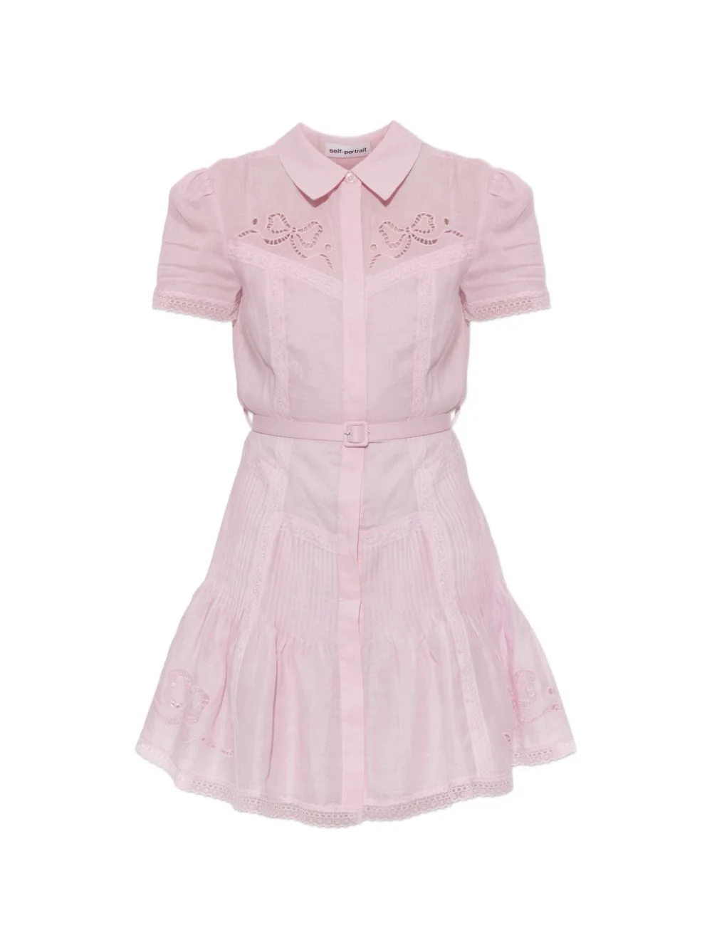 belted broderie-anglaise mini dress - 1
