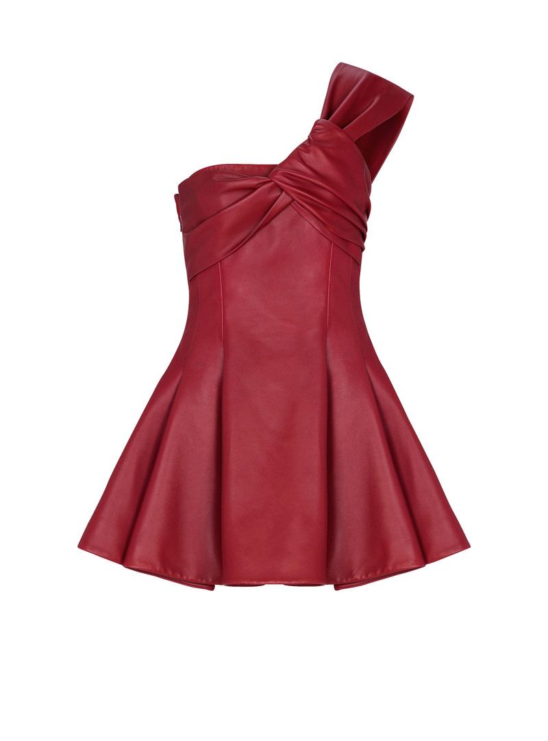 Smooth leather one-shoulder dress 1