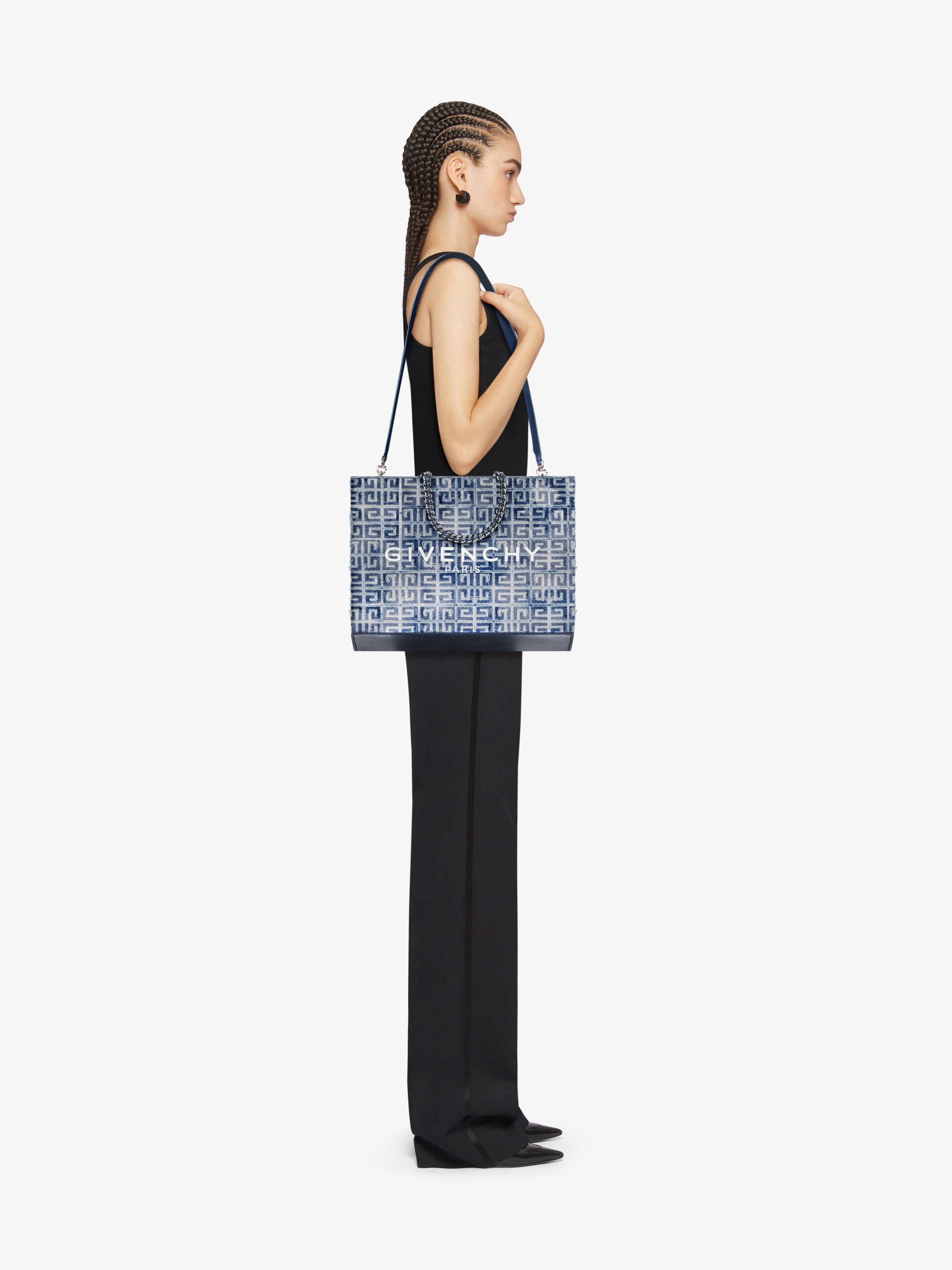 MEDIUM G-TOTE SHOPPING BAG IN 4G DENIM WITH CHAIN - 2