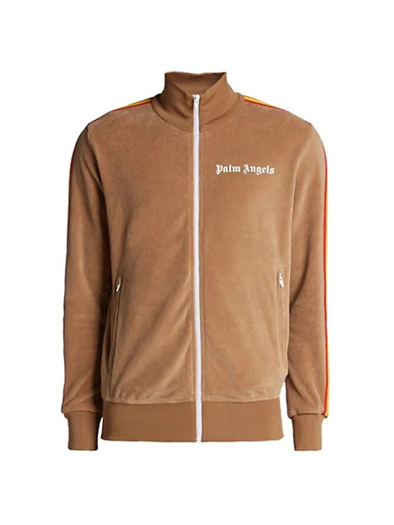 Brown Velvet Logo Stripe Zip-Up - 1